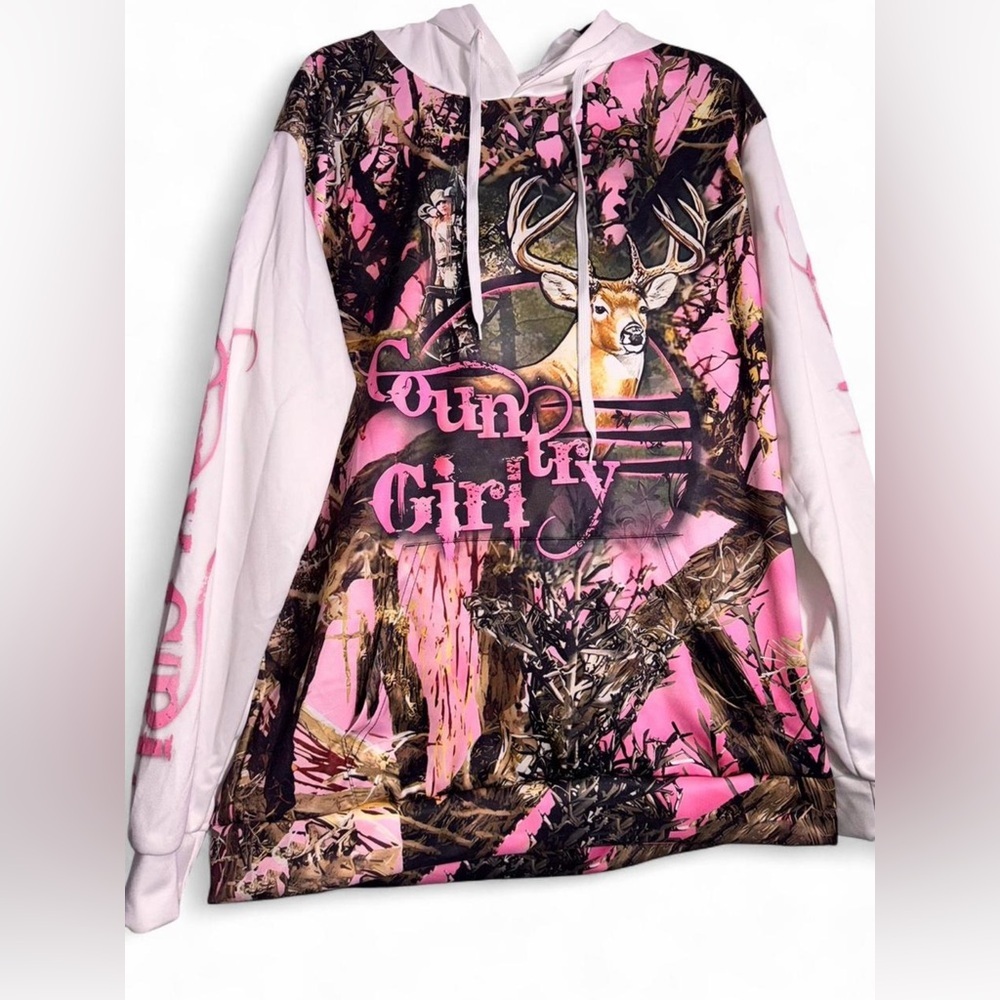 Alura Dusk Pink Camo Deer Graphic Hoodie